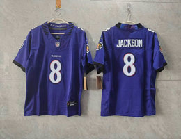 Women's Nike Baltimore Ravens #8 Lamar Jackson Purple 2026 Authentic Stitched NFL Jersey