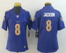 Women's Nike Baltimore Ravens #8 Lamar Jackson Purple Rush Authentic Stitched NFL Jersey