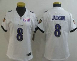 Women's Nike Baltimore Ravens #8 Lamar Jackson White Vapor Untouchable Limited Authentic Stitched NFL Jersey