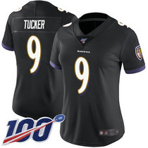Women's Nike Baltimore Ravens #9 Justin Tucker 100th Season Black Vapor Untouchable Limited Authentic Stitched NFL Jersey