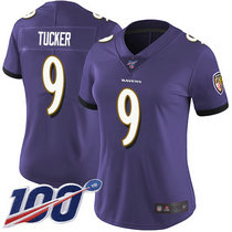 Women's Nike Baltimore Ravens #9 Justin Tucker 100th Season Purple Vapor Untouchable Limited Authentic Stitched NFL Jersey