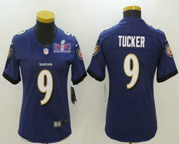 Women's Nike Baltimore Ravens #9 Justin Tucker Purple Vapor Untouchable With 2024 Super Bowl (LVIII ) patch Jersey