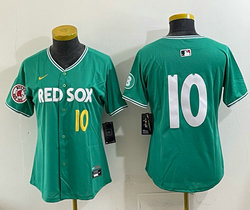 Women's Nike Boston Red Sox #10 Trevor Story Green no name City #10 front Jersey