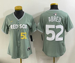 Women's Nike Boston Red Sox #52 Wilyer Abreu Green 52 front 2025 City MLB Jersey