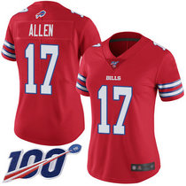 Women's Nike Buffalo Bills #17 Josh Allen 100th Season Red Ruch Authentic Stitched NFL Jersey