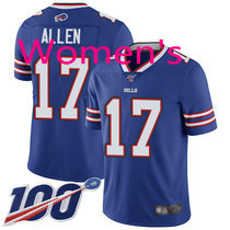 Women's Nike Buffalo Bills #17 Josh Allen With 100th Season Patch Blue Vapor Untouchable Authentic stitched NFL jersey