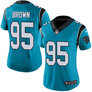Women's Nike Carolina Panthers #95 Derrick Brown Blue Vapor Untouchable Authentic Stitched NFL Jerseys