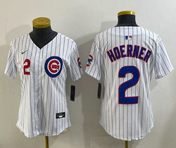 Women's Nike Chicago Cubs #2 Nico Hoerner White Stitched Baseball Jersey