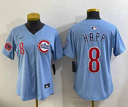 Women's Nike Chicago Cubs #8 Ian Happ Baby Blue 2nd Jersey
