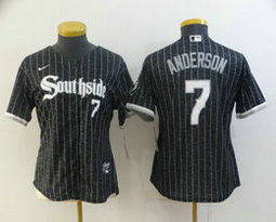 Women's Nike Chicago White Sox #7 Tim Anderson Black 2021 City Number in front Authentic Stitched MLB Jersey