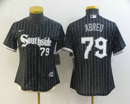 Women's Nike Chicago White Sox #79 Jose Abreu Black 2021 City Number in front Authentic Stitched MLB Jersey