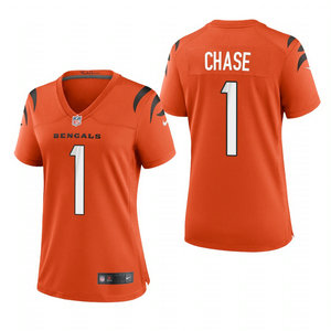 Women's Nike Cincinnati Bengals #1 Ja'Marr Chase Orange 2021 NFL Draft Vapor Untouchable NFL Jersey