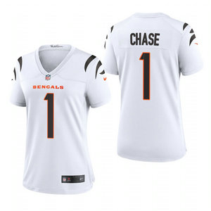 Women's Nike Cincinnati Bengals #1 Ja'Marr Chase White 2021 NFL Draft Vapor Untouchable NFL Jersey