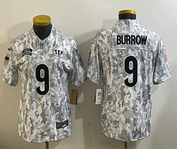 Women's Nike Cincinnati Bengals #9 Joe Burrow 2024 Salute to Service Authentic Stitched NFL Jersey