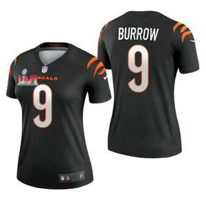 Women's Nike Cincinnati Bengals #9 Joe Burrow Black 2022 Super Bowl LVI Patch Vapor Untouchable Authentic Stitched NFL Jersey