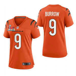 Women's Nike Cincinnati Bengals #9 Joe Burrow Orange 2022 Super Bowl LVI Patch Vapor Untouchable Authentic Stitched NFL Jersey