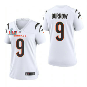 Women's Nike Cincinnati Bengals #9 Joe Burrow White 2022 Super Bowl LVI Patch Vapor Untouchable Authentic Stitched NFL Jersey