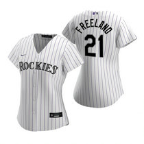 Women's Nike Colorado Rockies #21 Kyle Freeland White Game Authentic Stitched MLB Jersey