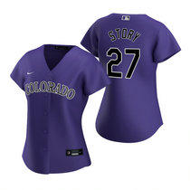 Women's Nike Colorado Rockies #27 Trevor Story Purple Game Authentic Stitched MLB Jersey
