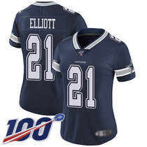 Women's Nike Dallas Cowboys #21 Ezekiel Elliott 100th Season Blue Vapor Untouchable Limited Authentic Stitched NFL Jersey