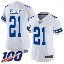 Women's Nike Dallas Cowboys #21 Ezekiel Elliott 100th Season White Vapor Untouchable Limited Authentic Stitched NFL Jersey