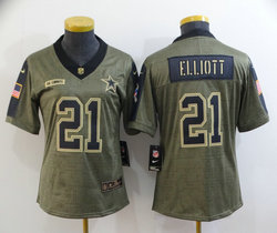 Women's Nike Dallas Cowboys #21 Ezekiel Elliott 2021 salute to service Authentic Stitched NFL Jersey