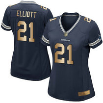 Women's Nike Dallas Cowboys #21 Ezekiel Elliott Blue Gold Rush Stitched NFL Jersey