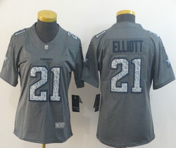 Women's Nike Dallas Cowboys #21 Ezekiel Elliott Grey Fashion Static Limited Authentic Stitched NFL Jersey