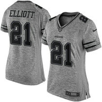 Women's Nike Dallas Cowboys #21 Ezekiel Elliott Grey Gridiron Limited Authentic Stitched NFL Jersey
