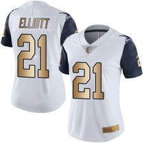 Women's Nike Dallas Cowboys #21 Ezekiel Elliott White Gold Thanksgiving Vapor Untouchable Authentic Stitched NFL Jersey