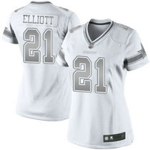 Women's Nike Dallas Cowboys #21 Ezekiel Elliott White Platinum Authentic Stitched NFL Jerseys
