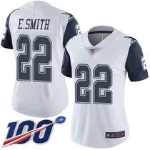 Women's Nike Dallas Cowboys #22 Emmitt Smith 100th Season White Rush Limited Authentic Stitched NFL Jersey