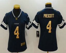 Women's Nike Dallas Cowboys #4 Dak Prescott Blue Gold Rush Stitched NFL Jersey