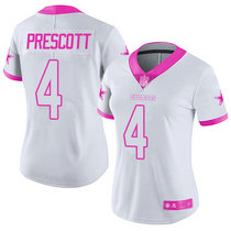 Women's Nike Dallas Cowboys #4 Dak Prescott White Pink Rush Fashion Authentic Stitched NFL Jersey