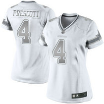 Women's Nike Dallas Cowboys #4 Dak Prescott White Platinum Authentic Stitched NFL Jersey