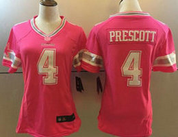 Women's Nike Dallas Cowboys #4 Dak Prescott pink Authentic Stitched NFL jerseys