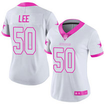 Women's Nike Dallas Cowboys #50 Sean Lee Limited White Pink Rush Fashion NFL Jersey