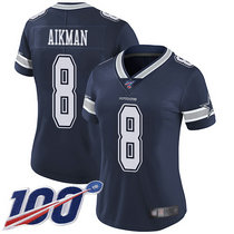Women's Nike Dallas Cowboys #8 Troy Aikman 100th Season Blue Vapor Untouchable Authentic Stitched NFL Jersey
