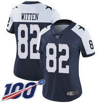Women's Nike Dallas Cowboys #82 Jason Witten 100th Season Blue Thanksgiving Vapor Untouchable Authentic Stitched NFL Jersey