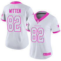 Women's Nike Dallas Cowboys #82 Jason Witten White Pink Rush Fashion NFL Jersey
