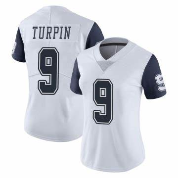 Women's Nike Dallas Cowboys #9 Kavontae Turpin White Rush Authentic Stitched NFL Jersey