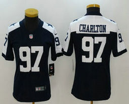 Women's Nike Dallas Cowboys #97 Taco Charlton Blue Thanksgiving Vapor Untouchable Authentic Stitched NFL Jersey