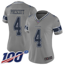 Women's Nike Dallas cowboys #4 Dak Prescott 100th Season Grey Inverted Legend Vapor Untouchable Authentic Stitched NFL jersey