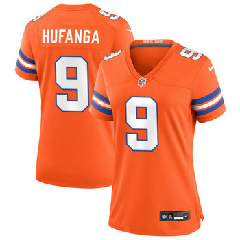 Women's Nike Denver Broncos #9 Talanoa Hufanga Orange Throwback NFL jersey