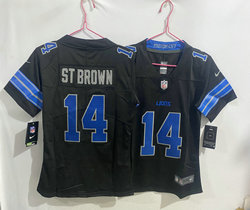 Women's Nike Detroit Lions #14 Amon Ra St Black 2024 Authentic Stitched NFL Jersey