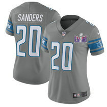 Women's Nike Detroit Lions #20 Barry Sanders Grey Rush With 2024 Super Bowl (LVIII ) patch Jersey