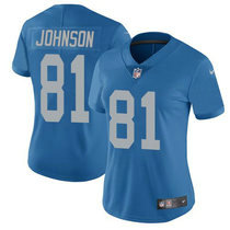 Women's Nike Detroit Lions #81 Calvin Johnson Blue Throwback Vapor Untouchable Authentic stitched NFL jersey