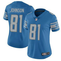 Women's Nike Detroit Lions #81 Calvin Johnson Light Blue Vapor Untouchable Authentic stitched NFL jersey