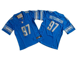 Women's Nike Detroit Lions #97 Aidan Hutchinson Blue 2023 F.U.S.E. Authentic Stitched NFL Jersey