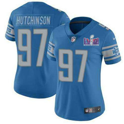 Women's Nike Detroit Lions #97 Aidan Hutchinson Blue With 2024 Super Bowl (LVIII ) patch Jersey
